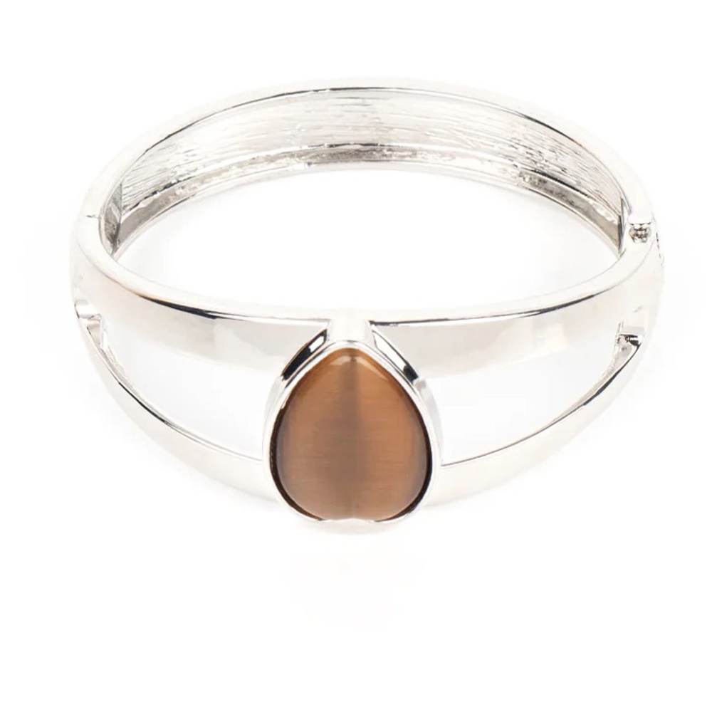 Elegant Silver and Brown Tiger’s Eye Hinge Bracelet